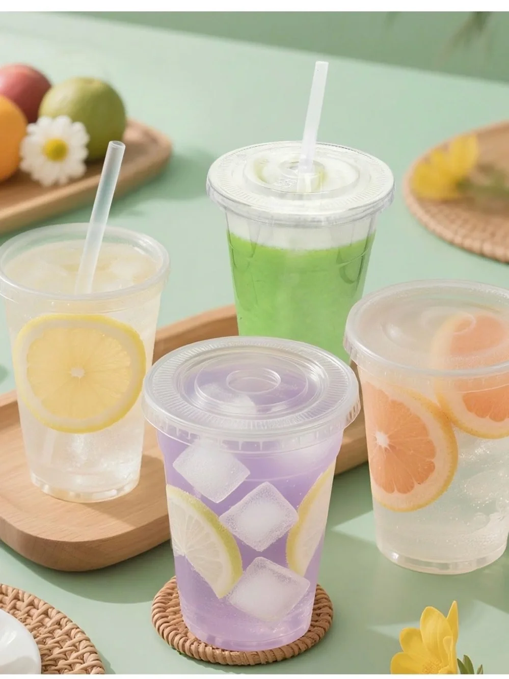 [100 SETS] 32 oz Cups with lids, Plastic cups with lids and straws